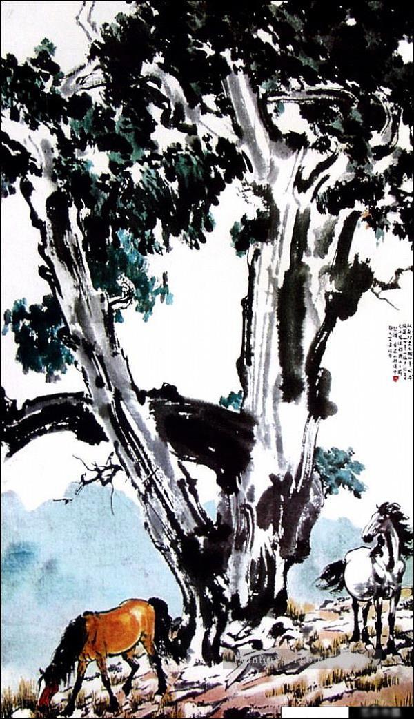 Xu Beihong Chevals sous un arbre chinois traditionnel Peintures à l'huile